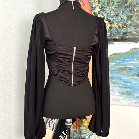 NWT,Misguided,Corset Top, Blouson Sheer Sleeves, Zipper Back, Beautiful, 6 - Picture 7 of 11
